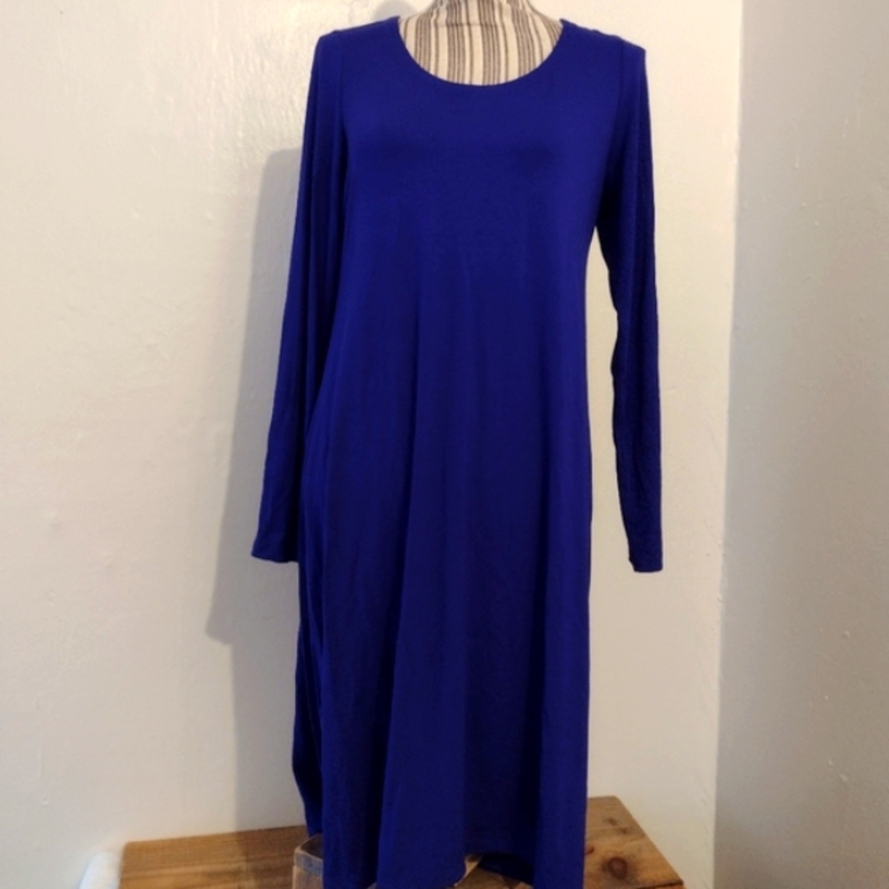 Eileen Fisher Purple Stretch Knit Long Sleeve Pullover Shift Dress Size PM